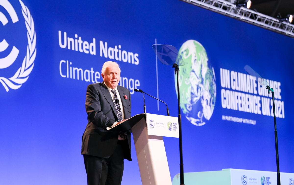 Speaker on the podium at COP26